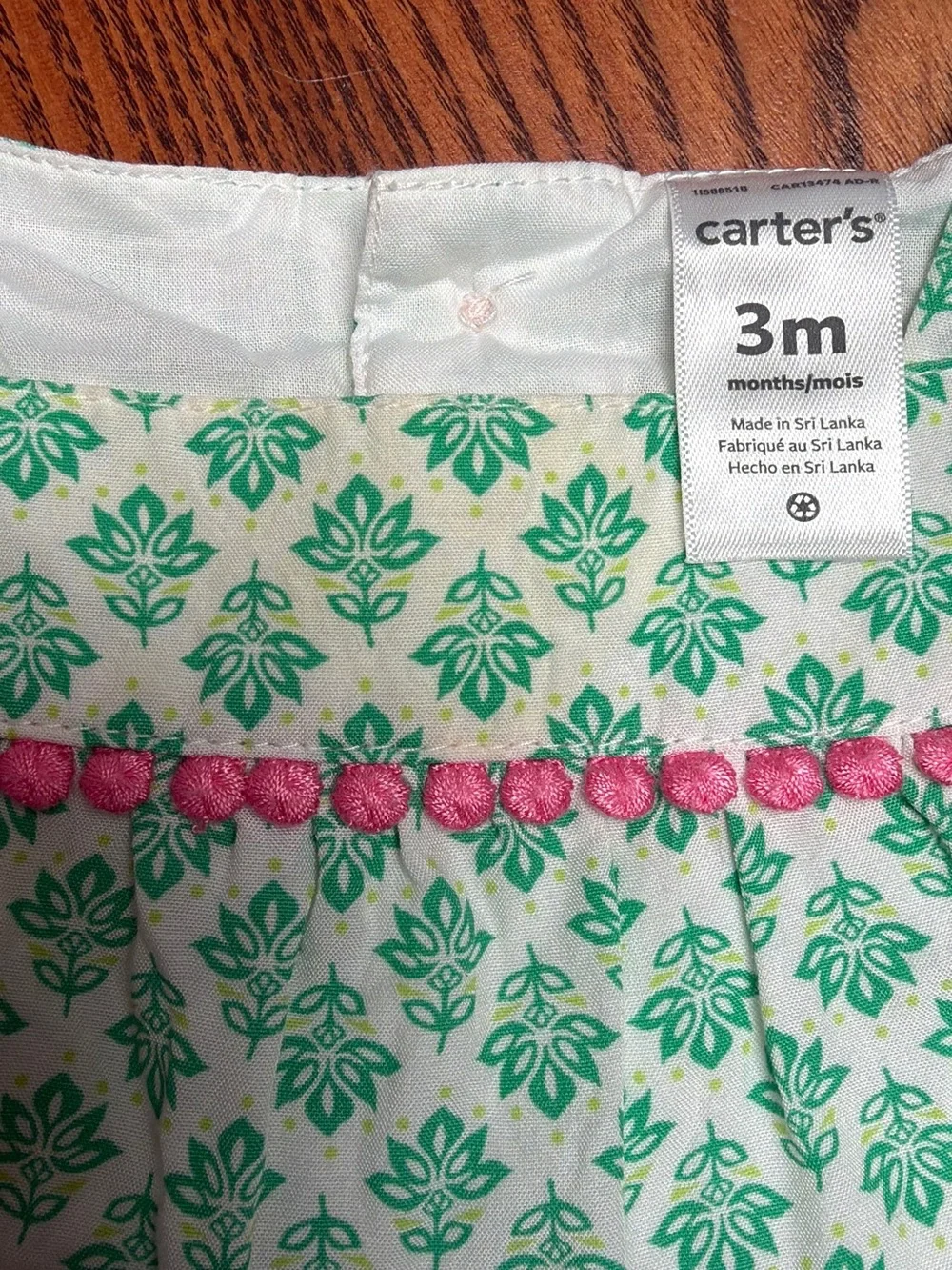 3M Carter's Green Floral Baby Dress with Pink Trim